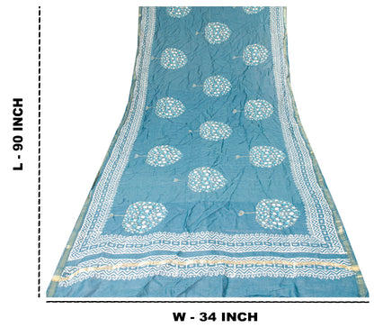 Sanskriti Vintage Blue Cotton Silk Dupatta Stole Hand Block Printed Bagru Scarf