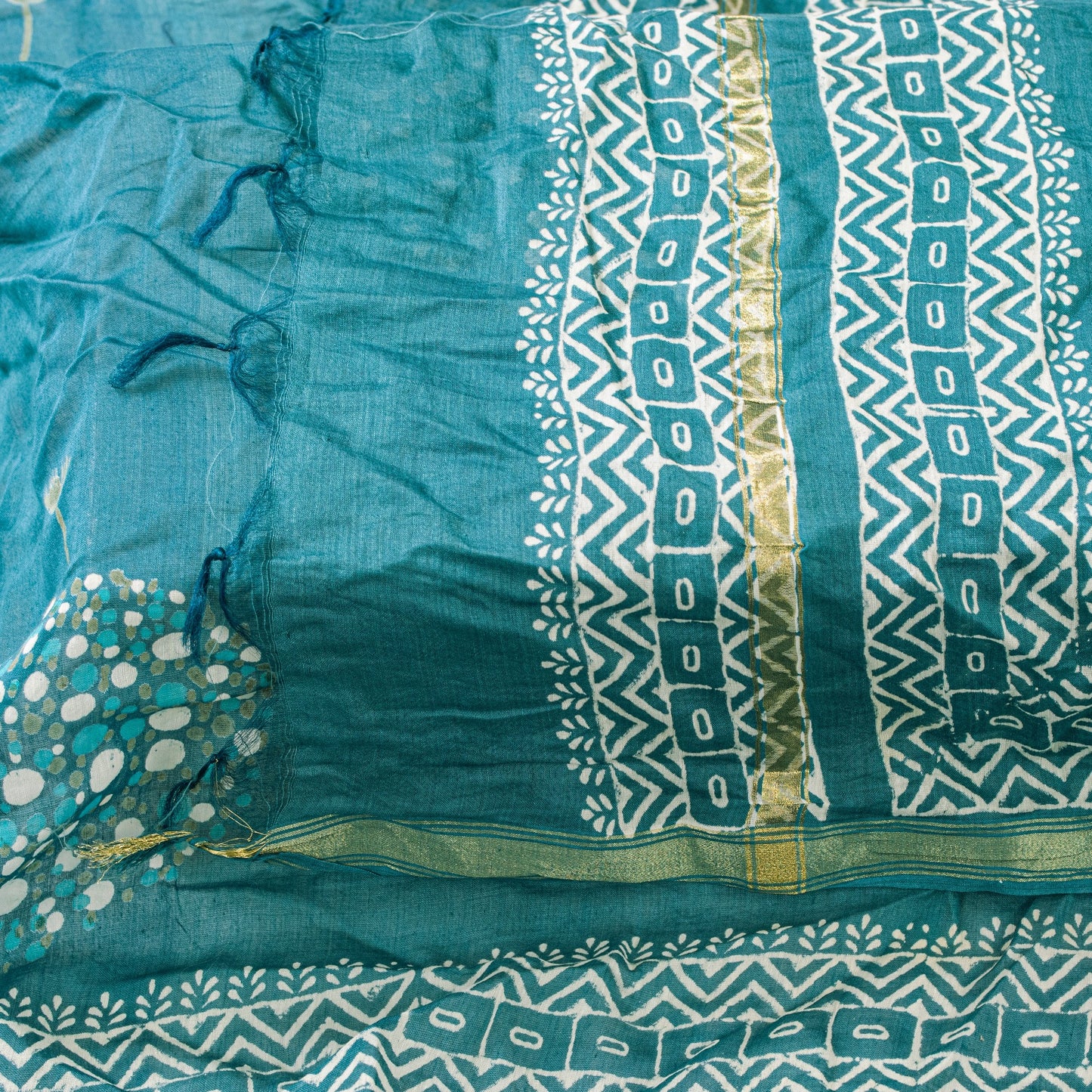 Sanskriti Vintage Blue Cotton Silk Dupatta Stole Hand Block Printed Bagru Scarf
