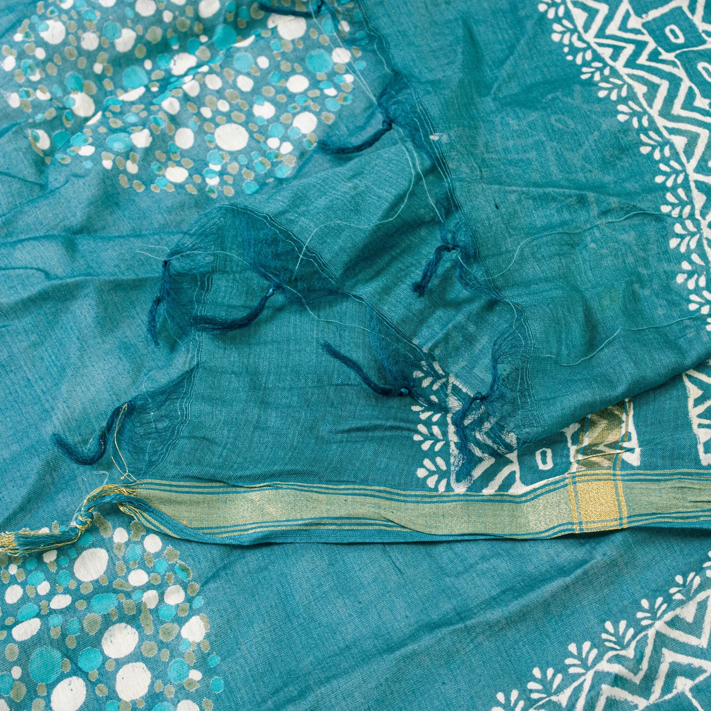 Sanskriti Vintage Blue Cotton Silk Dupatta Stole Hand Block Printed Bagru Scarf