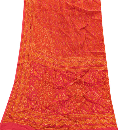 Sanskriti Vintage Orange-Pink Pure Crepe Silk Dupatta Stole Floral Printed Scarf