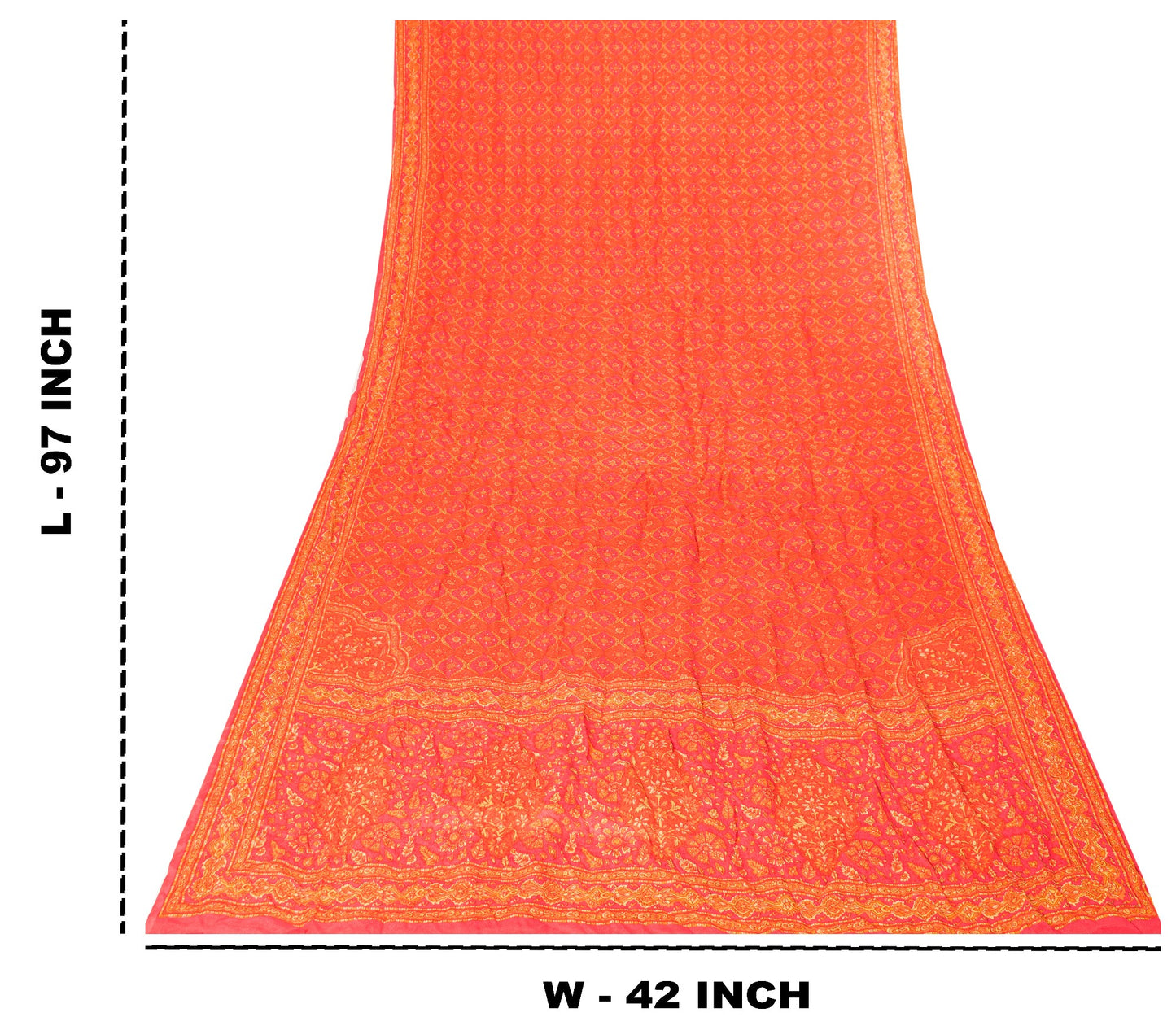 Sanskriti Vintage Orange-Pink Pure Crepe Silk Dupatta Stole Floral Printed Scarf
