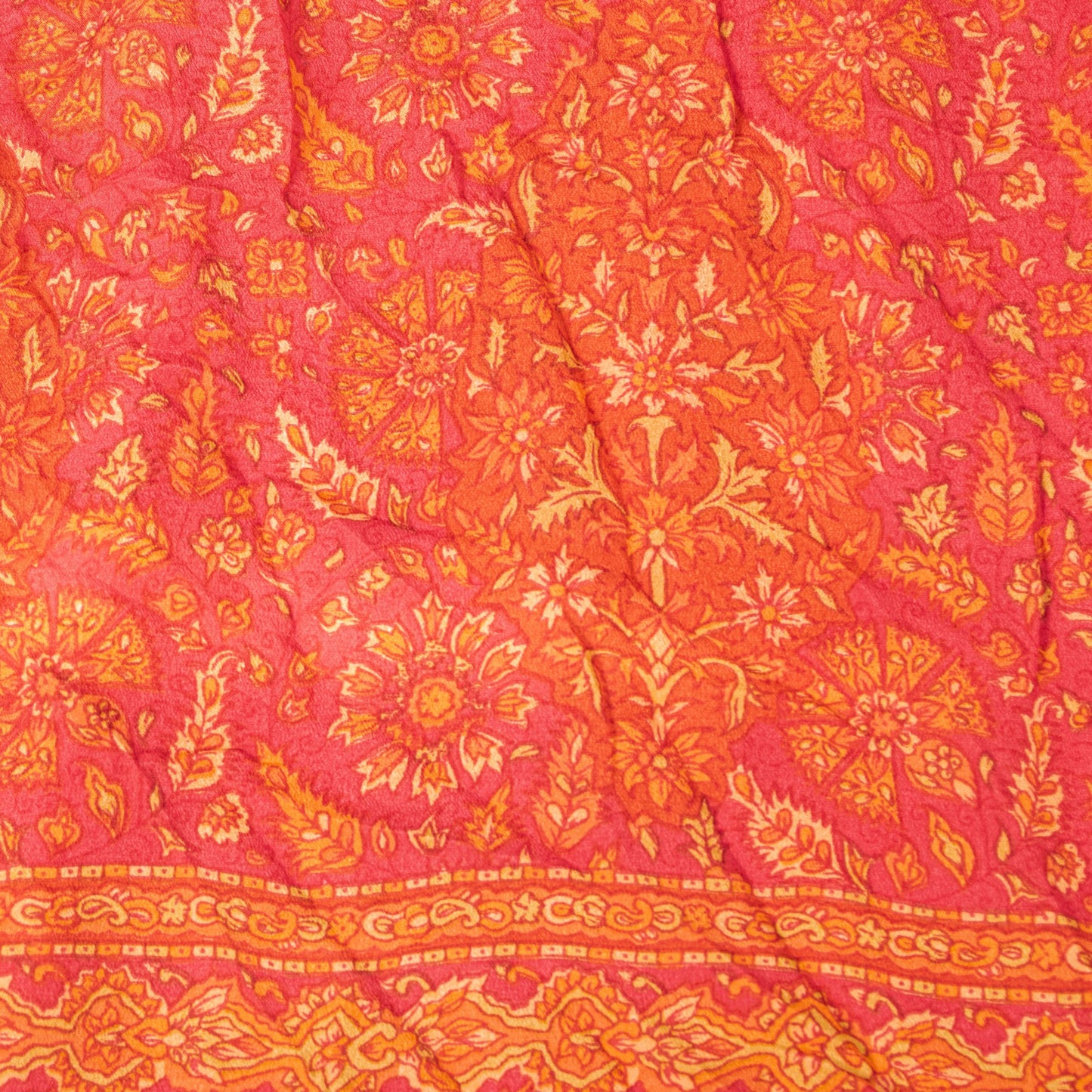 Sanskriti Vintage Orange-Pink Pure Crepe Silk Dupatta Stole Floral Printed Scarf