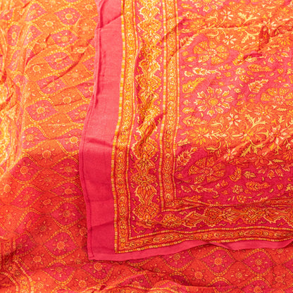 Sanskriti Vintage Orange-Pink Pure Crepe Silk Dupatta Stole Floral Printed Scarf