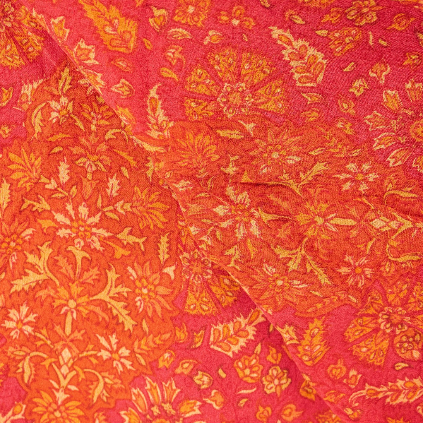 Sanskriti Vintage Orange-Pink Pure Crepe Silk Dupatta Stole Floral Printed Scarf