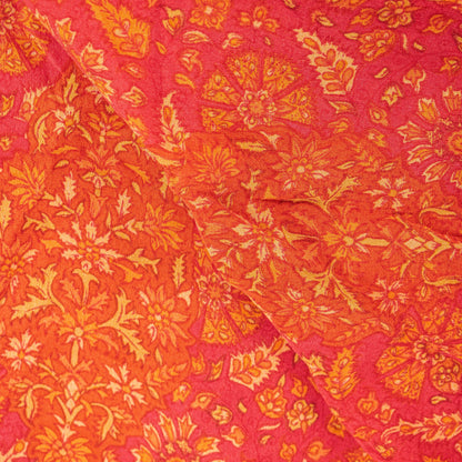 Sanskriti Vintage Orange-Pink Pure Crepe Silk Dupatta Stole Floral Printed Scarf