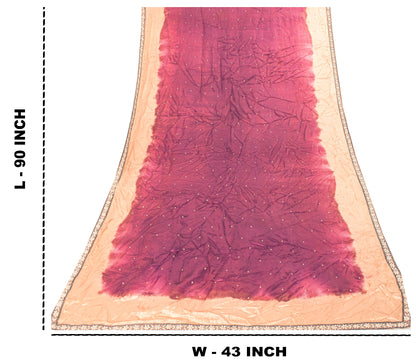 Sanskriti Vintage Magenta Pure Silk Dupatta Stole Hand Embroidered Zardozi Scarf