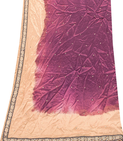 Sanskriti Vintage Magenta Pure Silk Dupatta Stole Hand Embroidered Zardozi Scarf