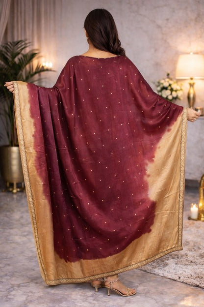 Sanskriti Vintage Magenta Pure Silk Dupatta Stole Hand Embroidered Zardozi Scarf
