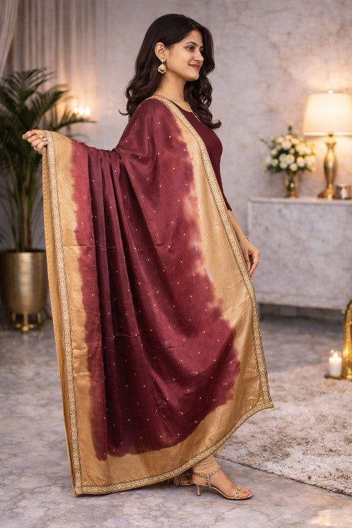 Sanskriti Vintage Magenta Pure Silk Dupatta Stole Hand Embroidered Zardozi Scarf