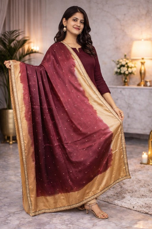 Sanskriti Vintage Magenta Pure Silk Dupatta Stole Hand Embroidered Zardozi Scarf