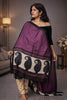 Sanskriti Vintage Purple Dupatta Stole Woolen Silk Warli Art Printed Woven Scarf