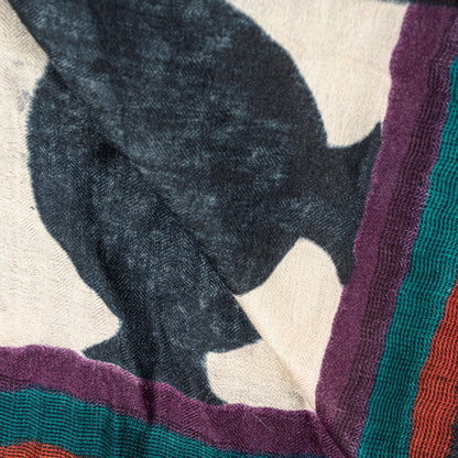 Sanskriti Vintage Purple Dupatta Stole Woolen Silk Warli Art Printed Woven Scarf