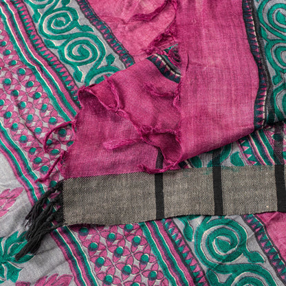 Sanskriti Vintage Soft Woolen Silk Magenta Dupatta Stole Floral Print Neck Scarf