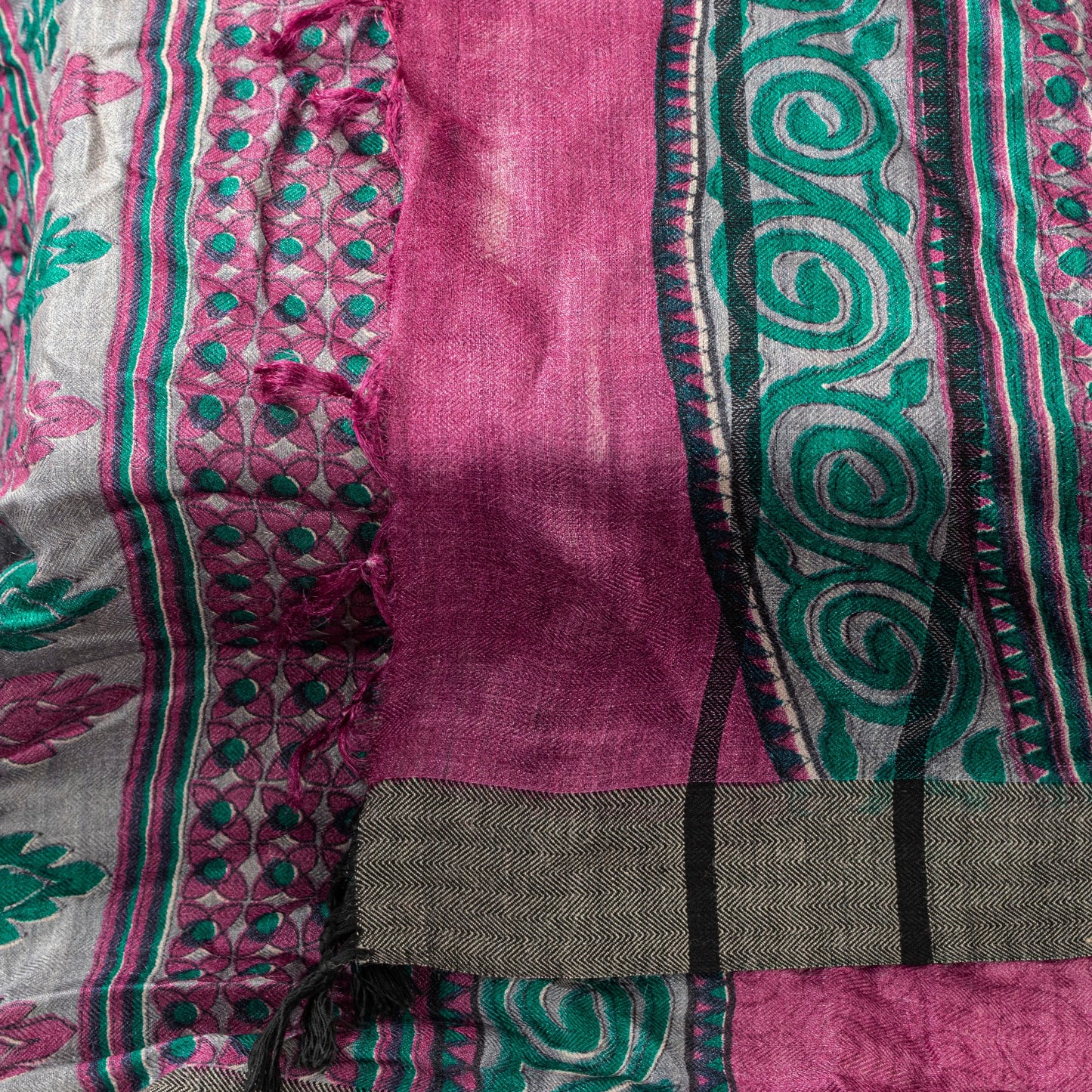 Sanskriti Vintage Soft Woolen Silk Magenta Dupatta Stole Floral Print Neck Scarf