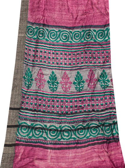Sanskriti Vintage Soft Woolen Silk Magenta Dupatta Stole Floral Print Neck Scarf