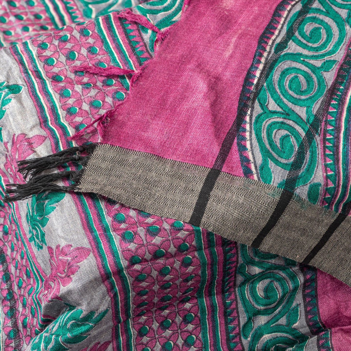 Sanskriti Vintage Soft Woolen Silk Magenta Dupatta Stole Floral Print Neck Scarf