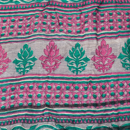 Sanskriti Vintage Soft Woolen Silk Magenta Dupatta Stole Floral Print Neck Scarf