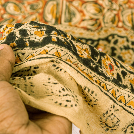 Sanskriti Vintage Orange Pure Cotton Dupatta Stole Hand Block Printed Mirror