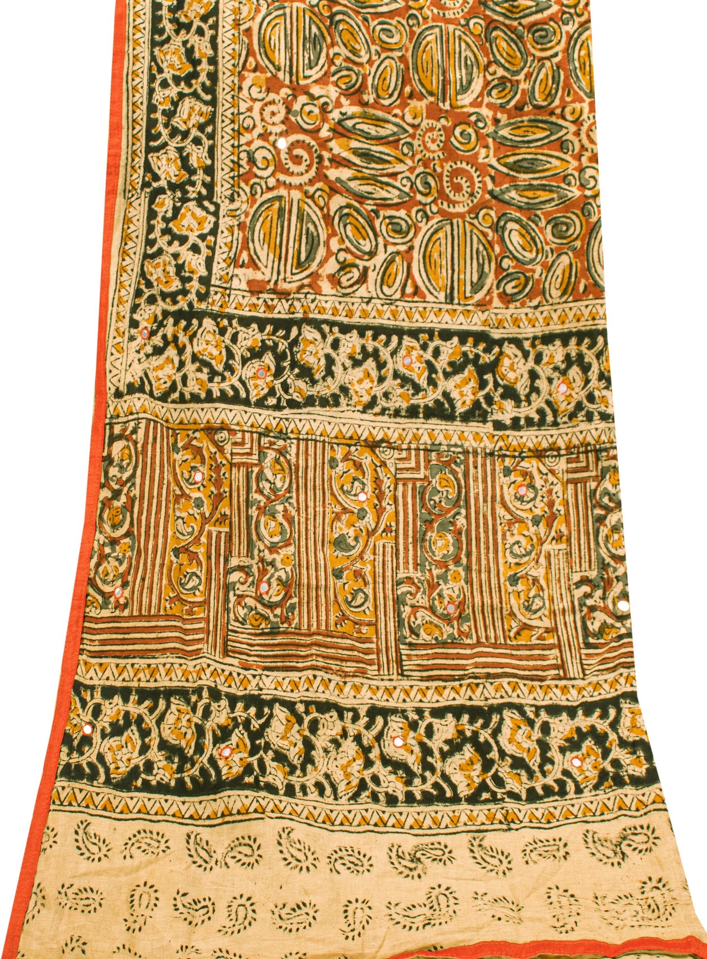 Sanskriti Vintage Orange Pure Cotton Dupatta Stole Hand Block Printed Mirror