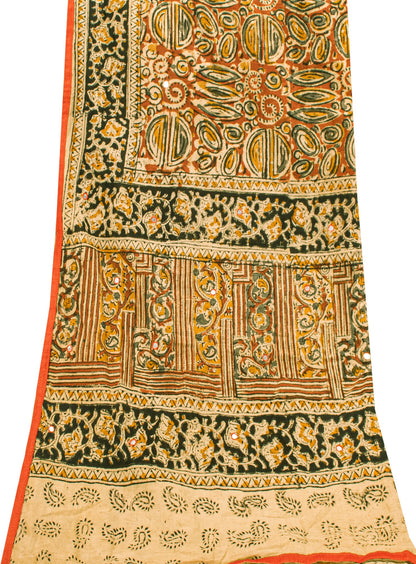 Sanskriti Vintage Orange Pure Cotton Dupatta Stole Hand Block Printed Mirror