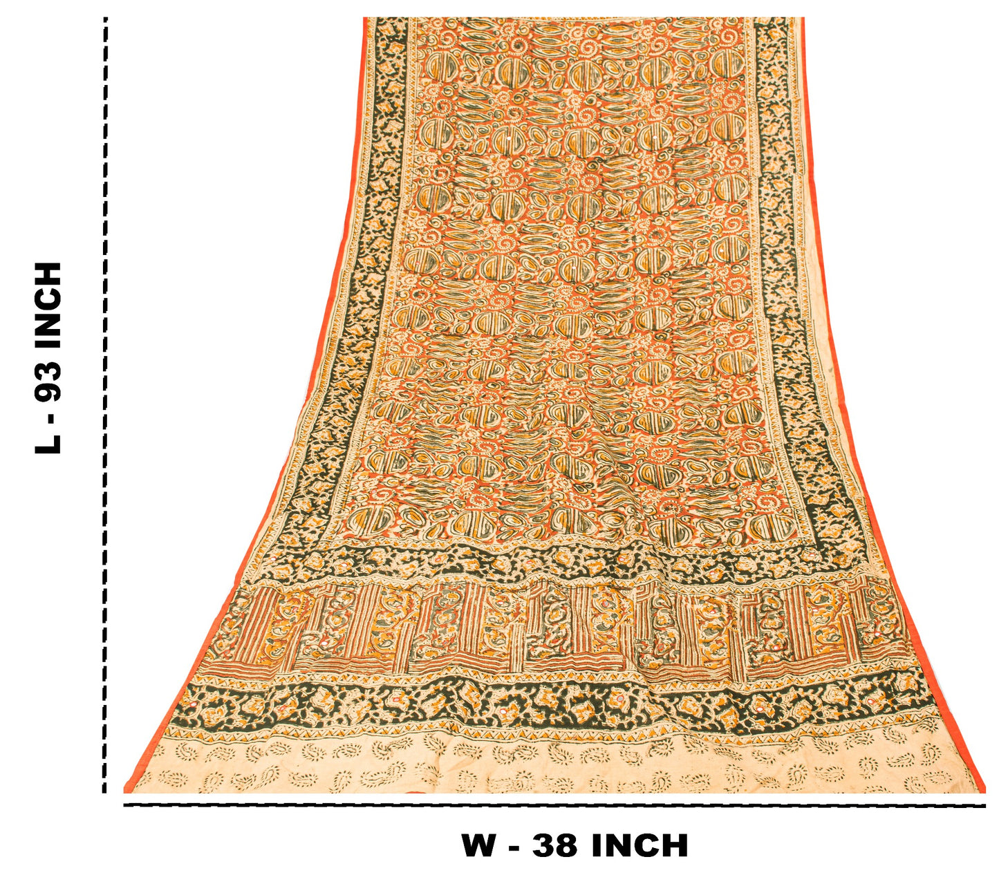 Sanskriti Vintage Orange Pure Cotton Dupatta Stole Hand Block Printed Mirror
