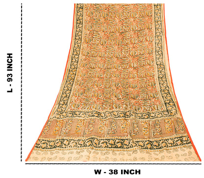 Sanskriti Vintage Orange Pure Cotton Dupatta Stole Hand Block Printed Mirror