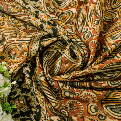 Sanskriti Vintage Orange Pure Cotton Dupatta Stole Hand Block Printed Mirror
