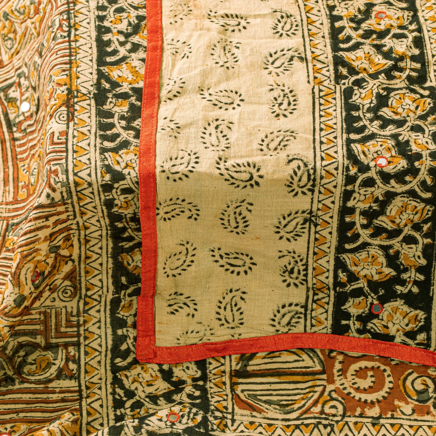 Sanskriti Vintage Orange Pure Cotton Dupatta Stole Hand Block Printed Mirror