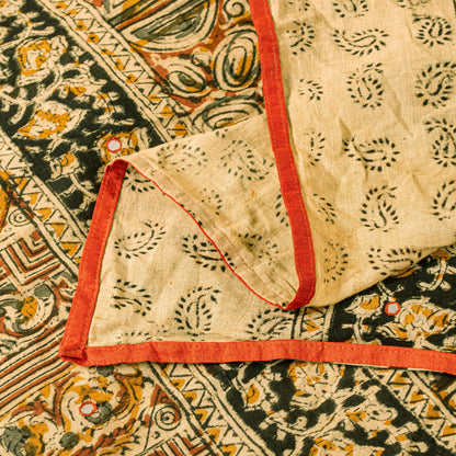 Sanskriti Vintage Orange Pure Cotton Dupatta Stole Hand Block Printed Mirror