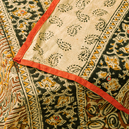 Sanskriti Vintage Orange Pure Cotton Dupatta Stole Hand Block Printed Mirror