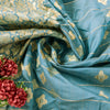 Sanskriti Vintage Blue Cotton Silk Dupatta Stole Tant Hand Woven Bengali Scarf