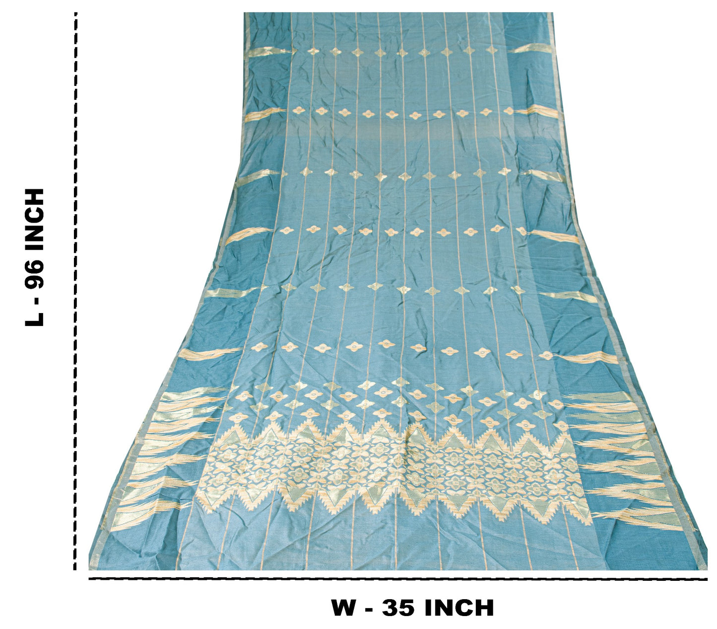 Sanskriti Vintage Blue Cotton Silk Dupatta Stole Tant Hand Woven Bengali Scarf