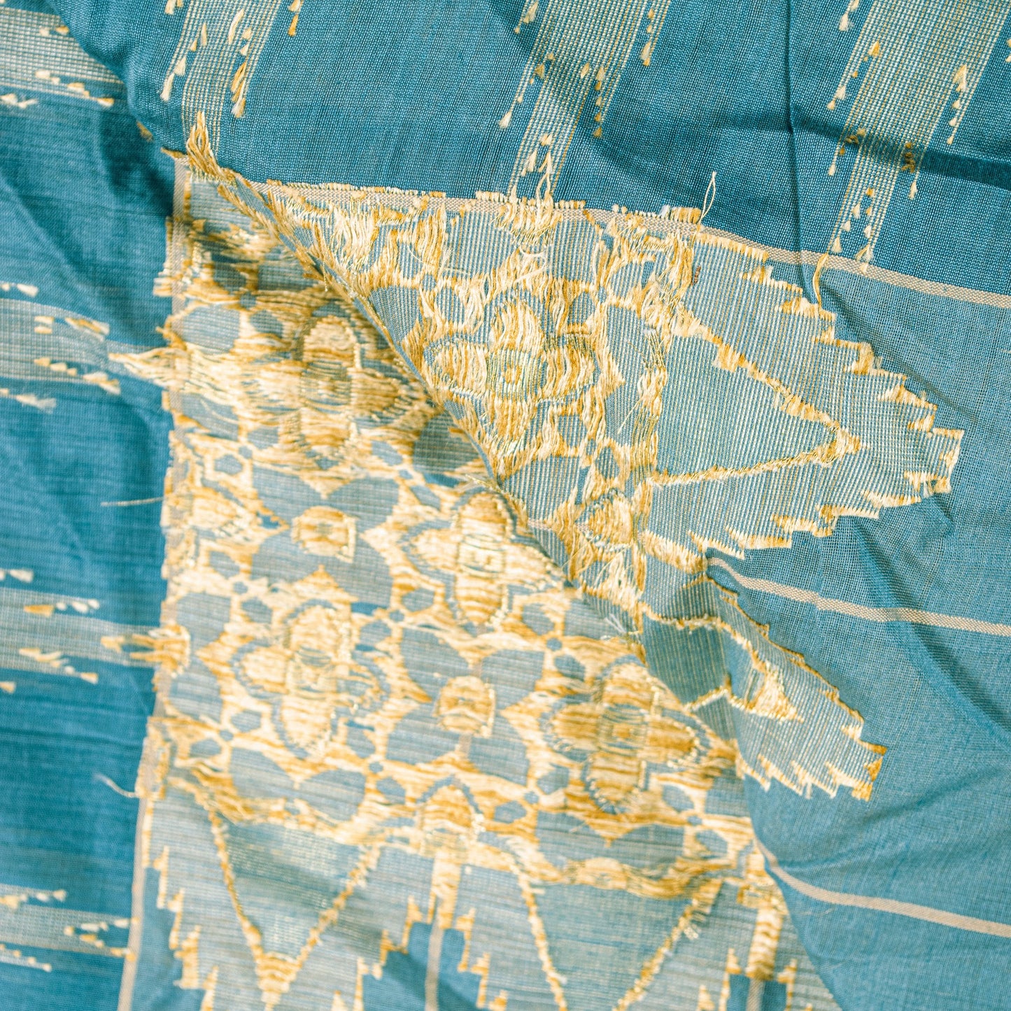 Sanskriti Vintage Blue Cotton Silk Dupatta Stole Tant Hand Woven Bengali Scarf