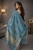Sanskriti Vintage Blue Cotton Silk Dupatta Stole Tant Hand Woven Bengali Scarf