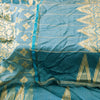 Sanskriti Vintage Blue Cotton Silk Dupatta Stole Tant Hand Woven Bengali Scarf