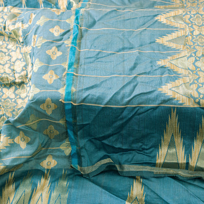 Sanskriti Vintage Blue Cotton Silk Dupatta Stole Tant Hand Woven Bengali Scarf