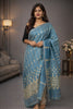 Sanskriti Vintage Blue Cotton Silk Dupatta Stole Tant Hand Woven Bengali Scarf