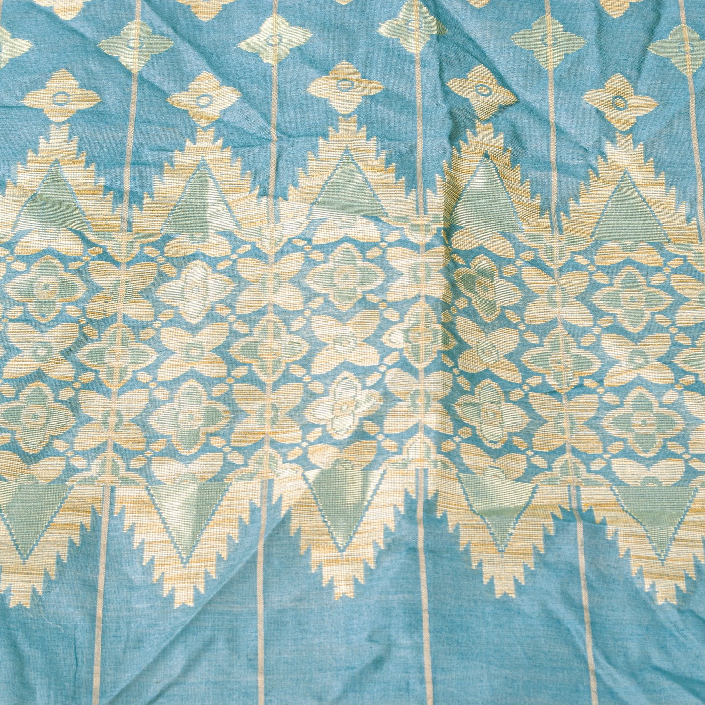 Sanskriti Vintage Blue Cotton Silk Dupatta Stole Tant Hand Woven Bengali Scarf