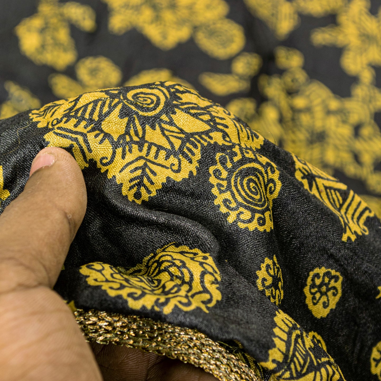 Sanskriti Vintage Yellow-Black Pure Silk Dupatta Stole Saura Tribal Art Odisha