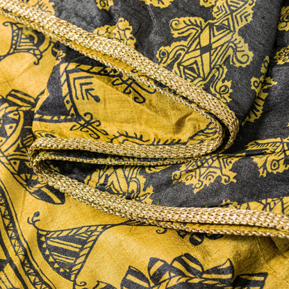 Sanskriti Vintage Yellow-Black Pure Silk Dupatta Stole Saura Tribal Art Odisha