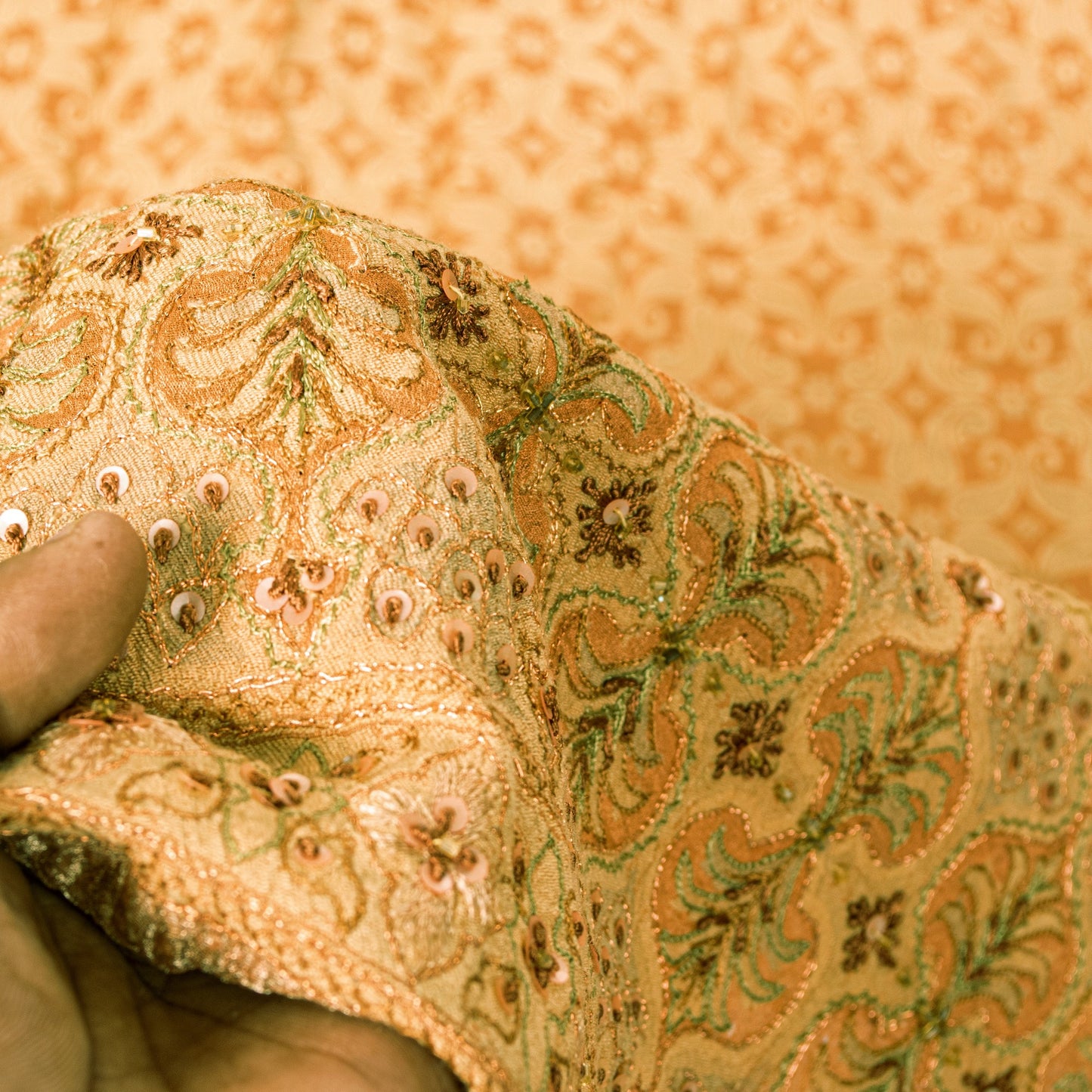 Sanskriti Vintage Orange Cotton Silk Dupatta Handbeaded Woven Paisley Stole Veil