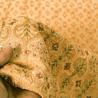 Sanskriti Vintage Orange Cotton Silk Dupatta Handbeaded Woven Paisley Stole Veil