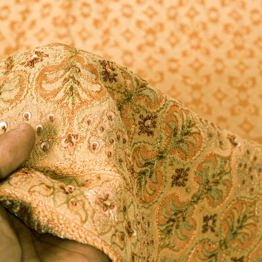 Sanskriti Vintage Orange Cotton Silk Dupatta Handbeaded Woven Paisley Stole Veil