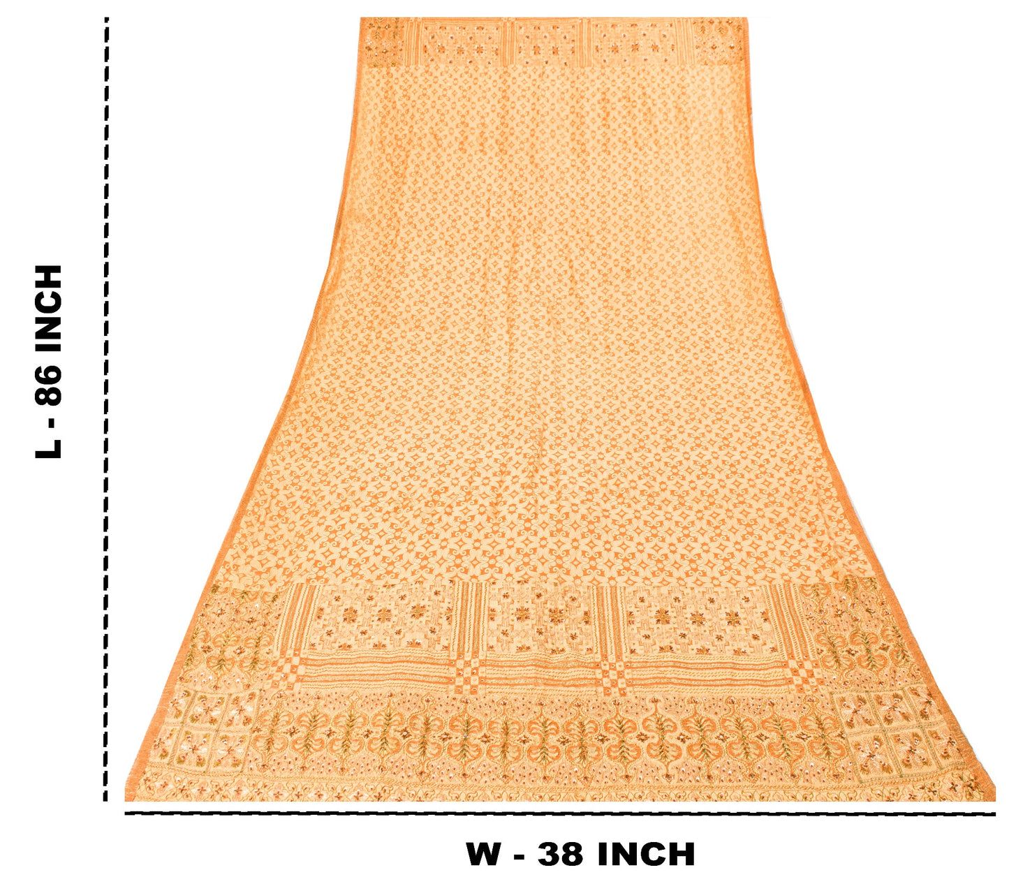 Sanskriti Vintage Orange Cotton Silk Dupatta Handbeaded Woven Paisley Stole Veil