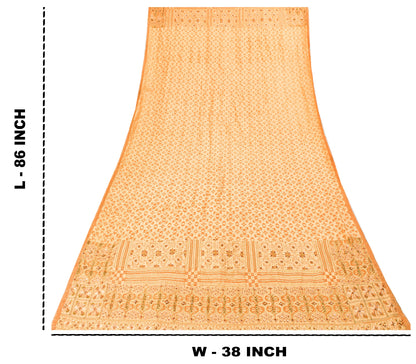 Sanskriti Vintage Orange Cotton Silk Dupatta Handbeaded Woven Paisley Stole Veil