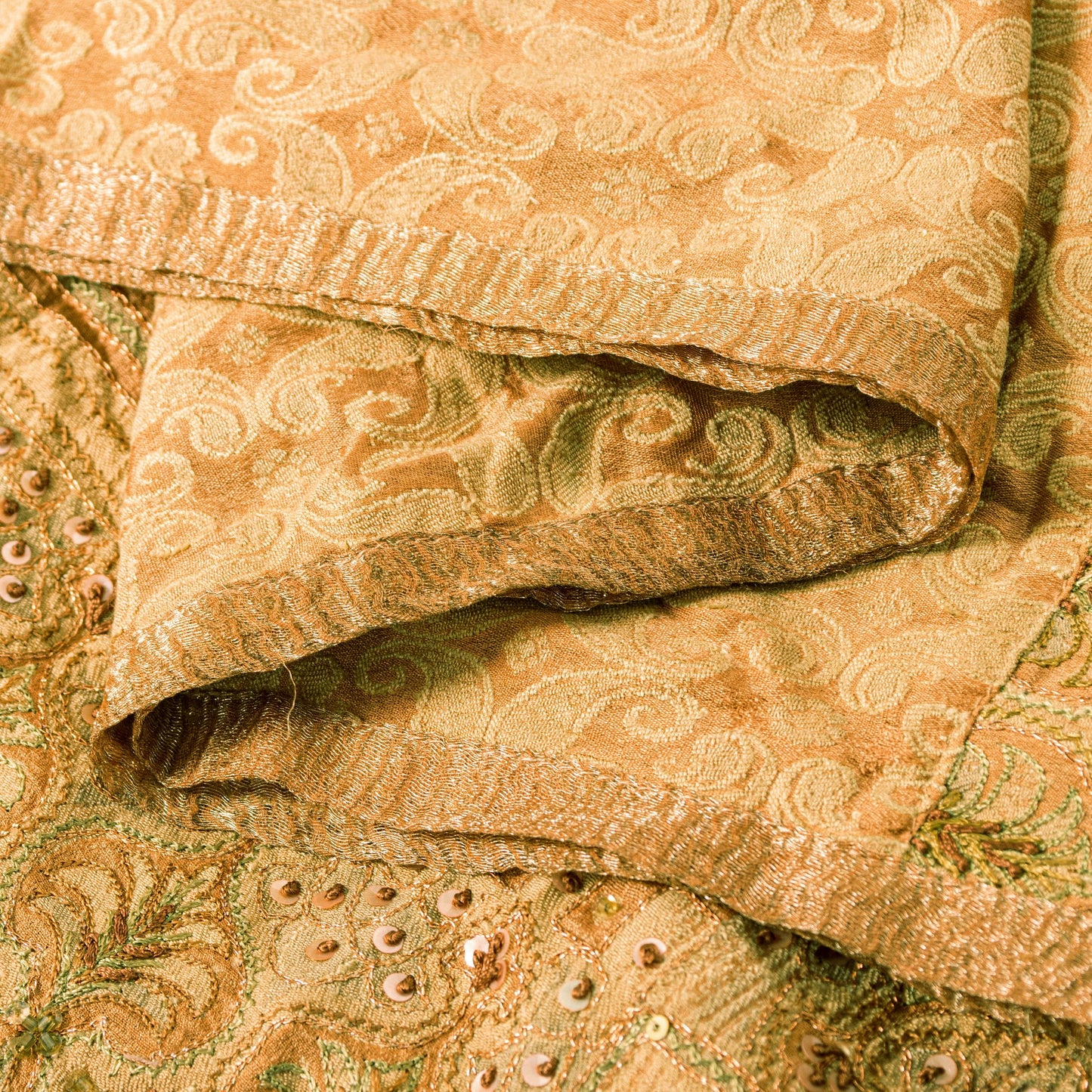 Sanskriti Vintage Orange Cotton Silk Dupatta Handbeaded Woven Paisley Stole Veil