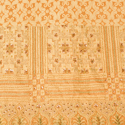 Sanskriti Vintage Orange Cotton Silk Dupatta Handbeaded Woven Paisley Stole Veil