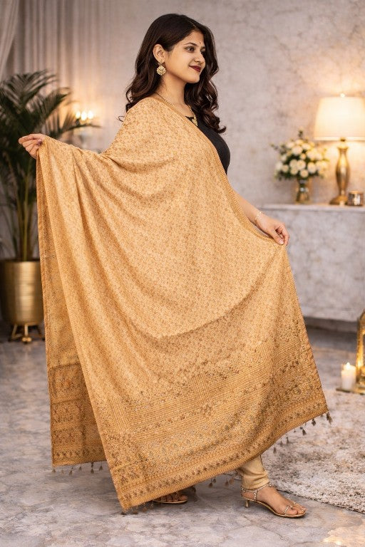 Sanskriti Vintage Orange Cotton Silk Dupatta Handbeaded Woven Paisley Stole Veil