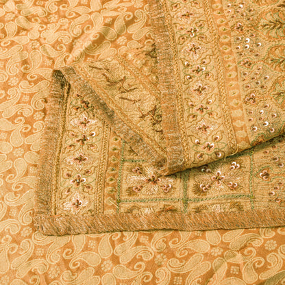 Sanskriti Vintage Orange Cotton Silk Dupatta Handbeaded Woven Paisley Stole Veil