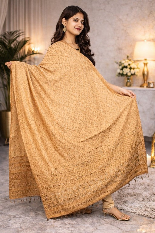 Sanskriti Vintage Orange Cotton Silk Dupatta Handbeaded Woven Paisley Stole Veil